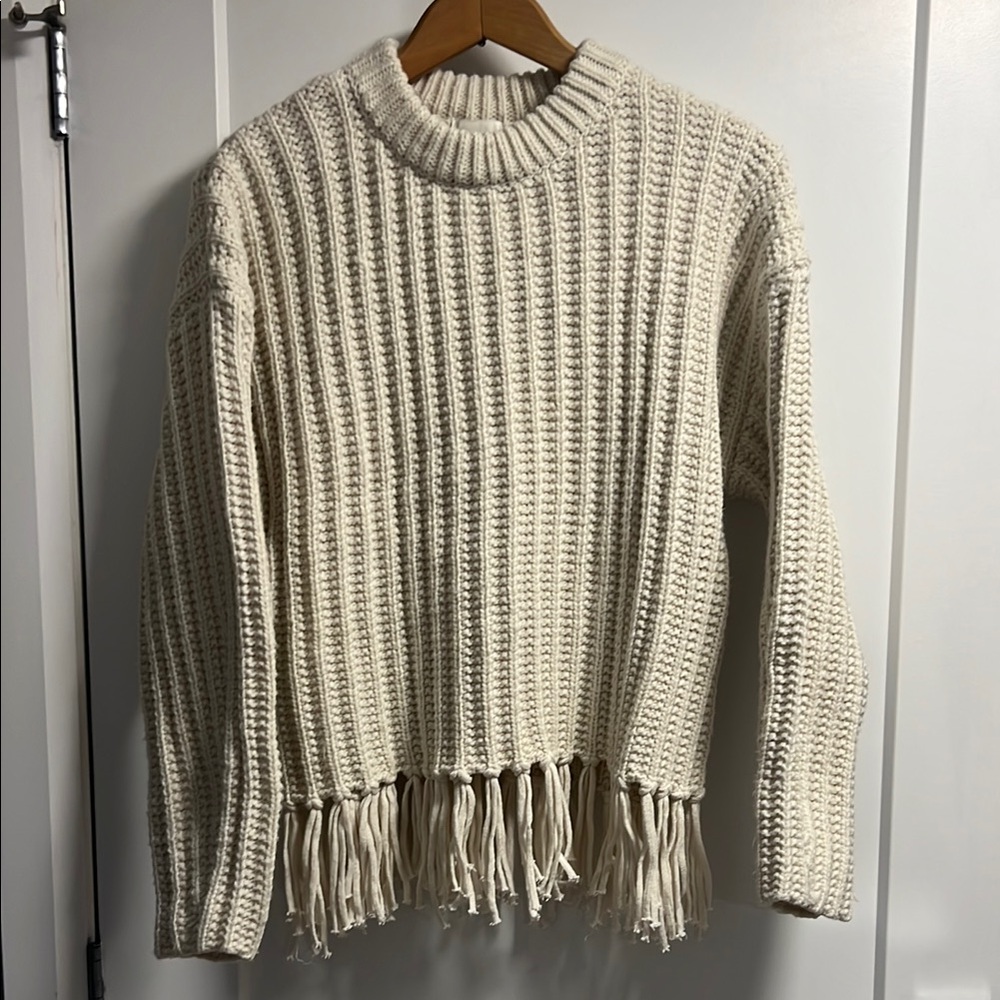 H&M Heavy knit Cream Sweater with Fringe Hem